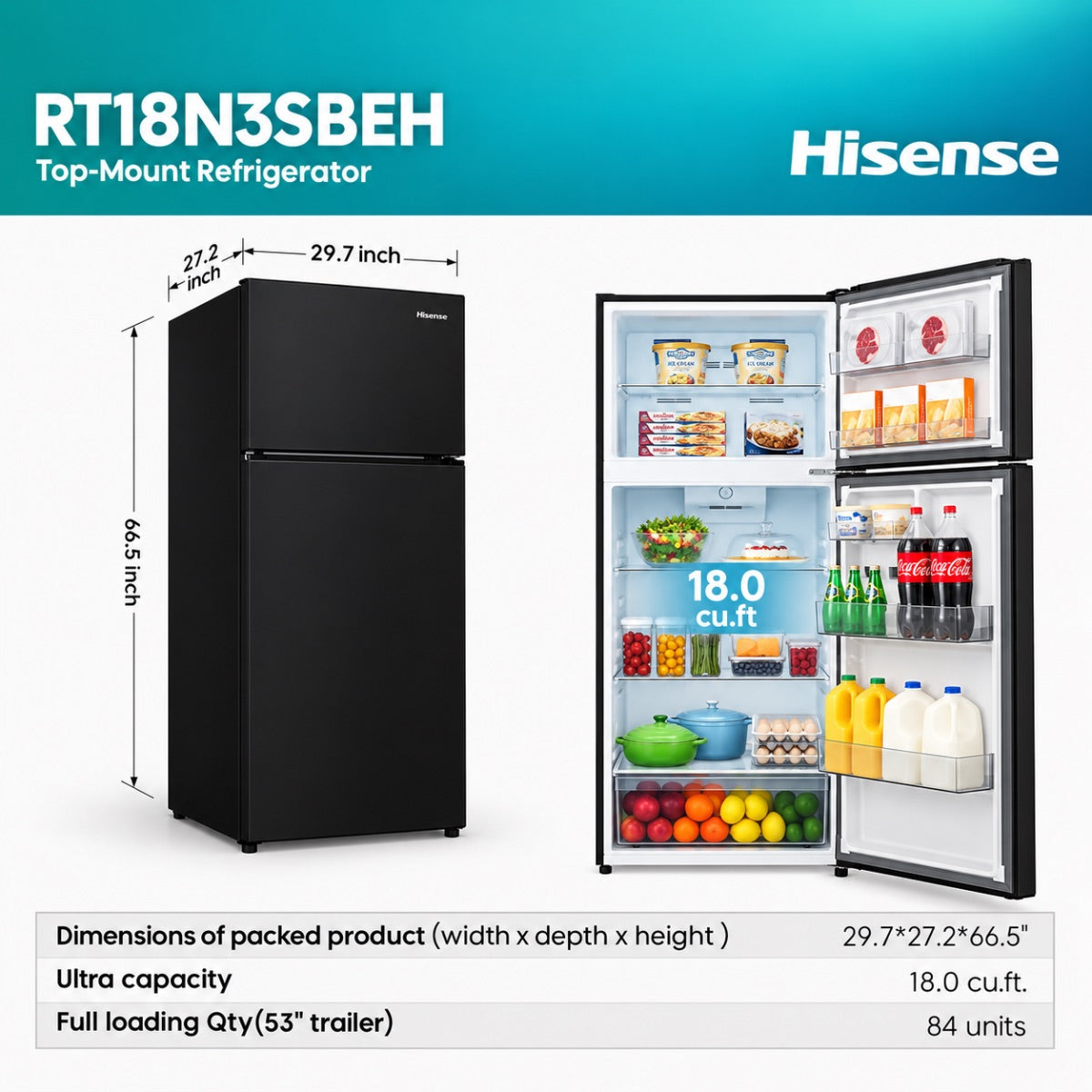 Hisense Refrigerator Top-Freezer — Black